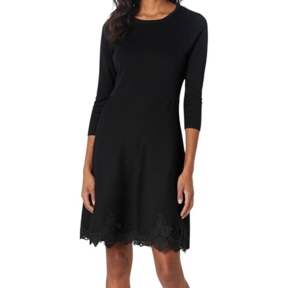 Nanette Lepore Luciana Knit Dress Black Scallop Embroidery Size S